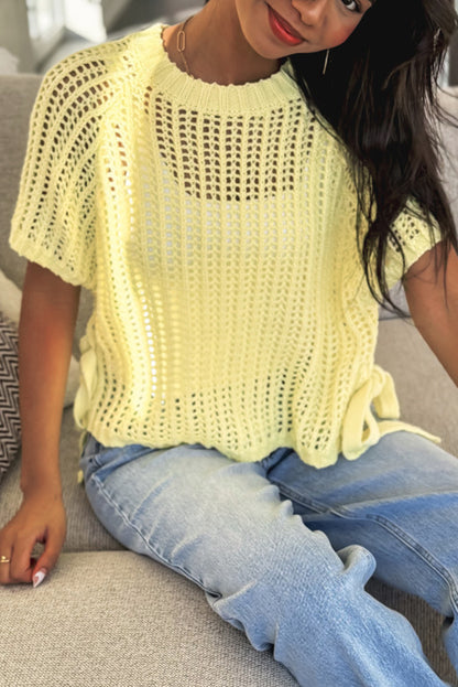 Stacey B's Pink Side Tie Hollow-out Crochet Knit Top
