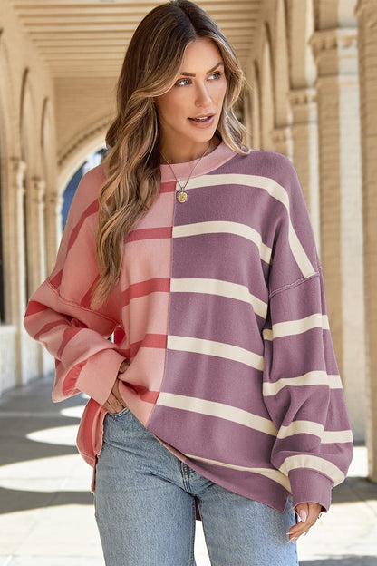 Stacey B's Striped Round Neck Long Sleeve Knit Top