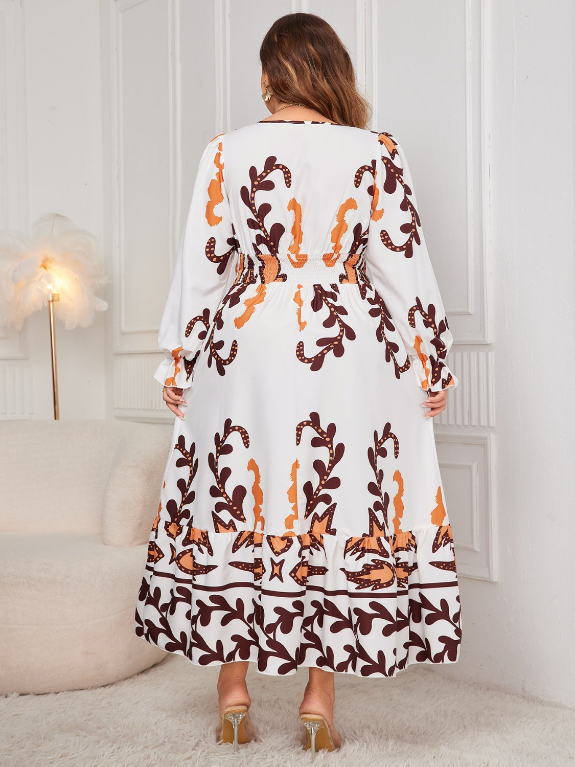 Stacey B's Plus Size Printed Surplice Flounce Sleeve Dress