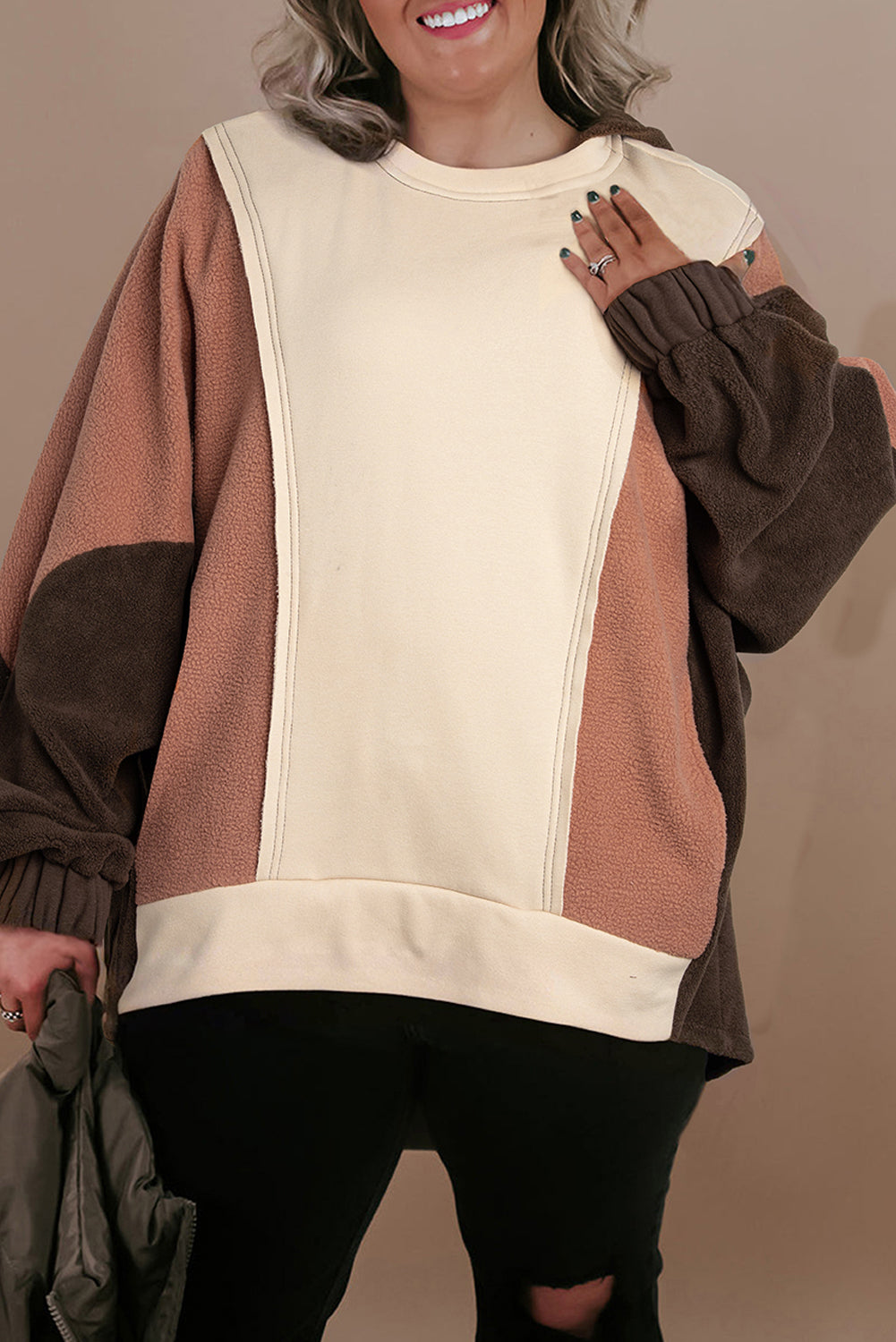 Stacey B's Brown Exposed Seam Colorblock Plus Size Hoodie