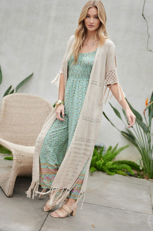 Stacey B's Solid Long Cardigan With Fringe