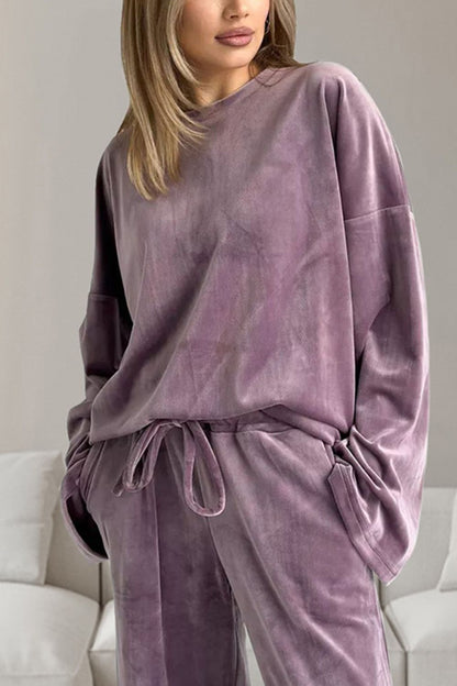 Stacey B's Buttery-Soft Round Neck Long Sleeve Top and Drawstring Pants Set