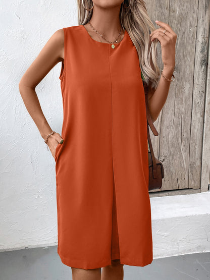 Stacey B's Pocketed Round Neck Sleeveless Mini Dress