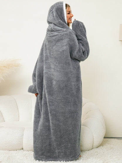 Stacey B's Pocketed Contrast Long Sleeve Hooded Lounge Dress
