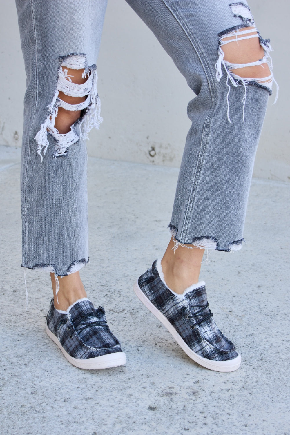 Stacey B's Forever Link Plaid Plush Flat Sneakers