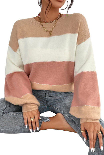 Stacey B's Dusty Pink Color Block Lantern Sleeve Drop Shoulder Sweater