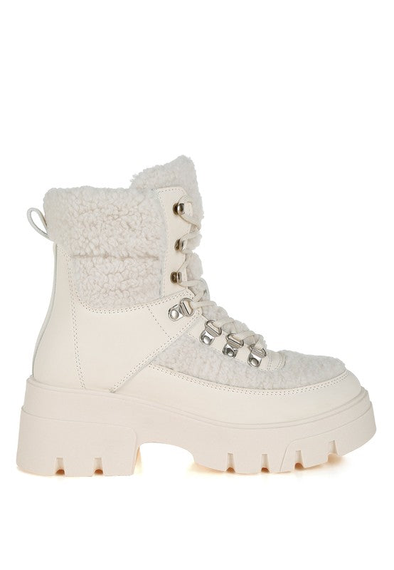 Stacey B's Wellerman Faux Fur Detail Chunky Hiker Boots