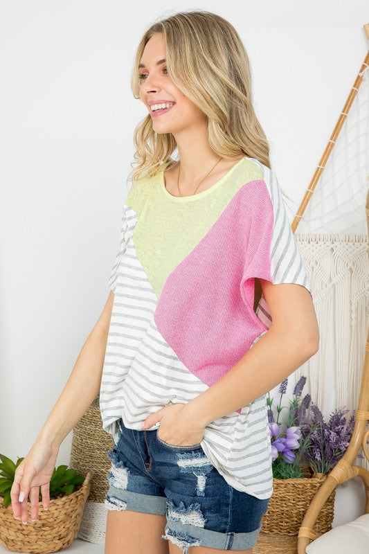 Stacey B's  Plus  Low Gauge Colorblock Top