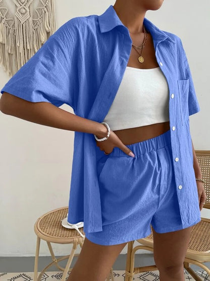 Stacey B's Button Up Short Sleeve Shirt and Shorts Set