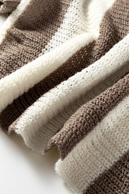 Stacey B's Brown Stripe Colorblock V Neck Bracelet Sleeve Sweater