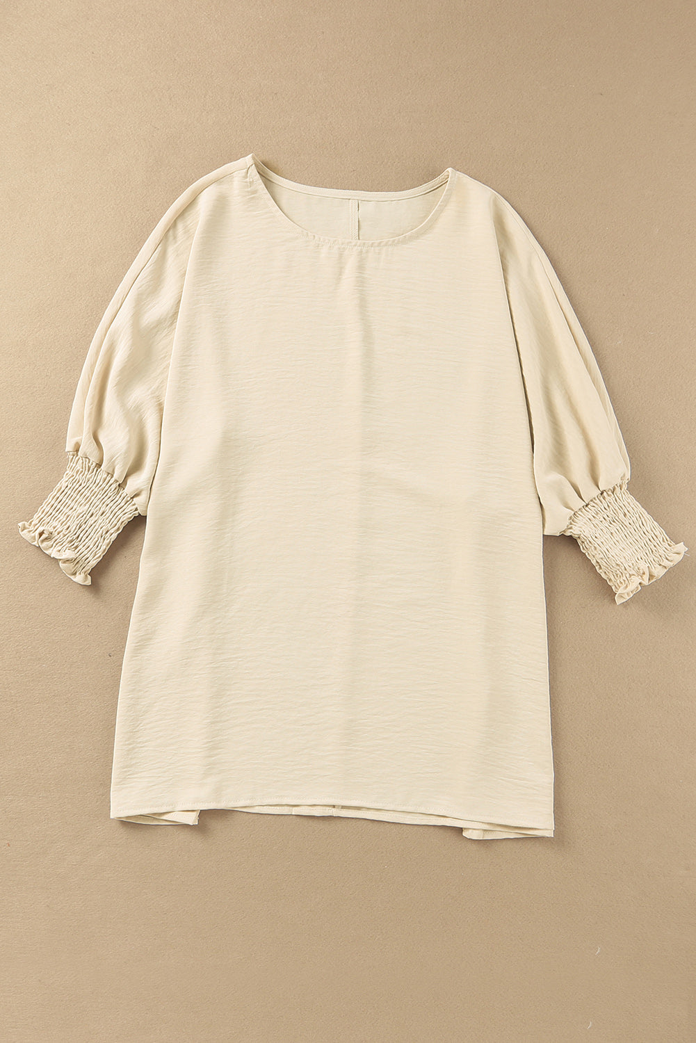 Stacey B's White Plain & Casual Shirred Cuffs Half Sleeve Top