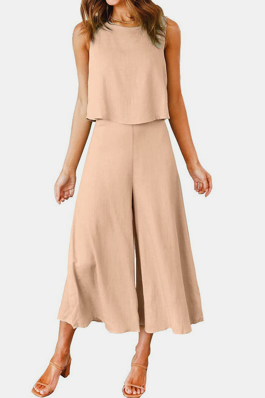 Stacey B's Round Neck Top and Wide Leg Pants Set