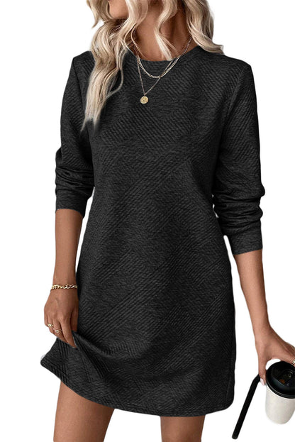 Stacey B's Rose Red Plain Textured Long Sleeve Shift Short Dress