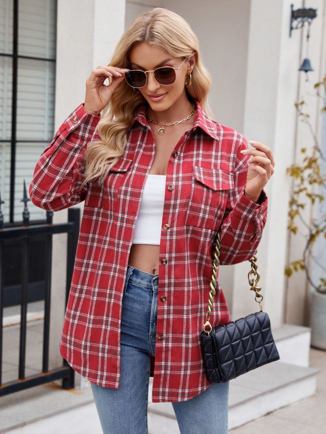 Stacey B's Mandy Plaid Button Up Long Sleeve Shirt