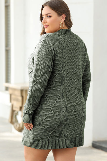Stacey B's Mist Green Cable Knit Drop Shoulder Loose Fit Sweater Dress