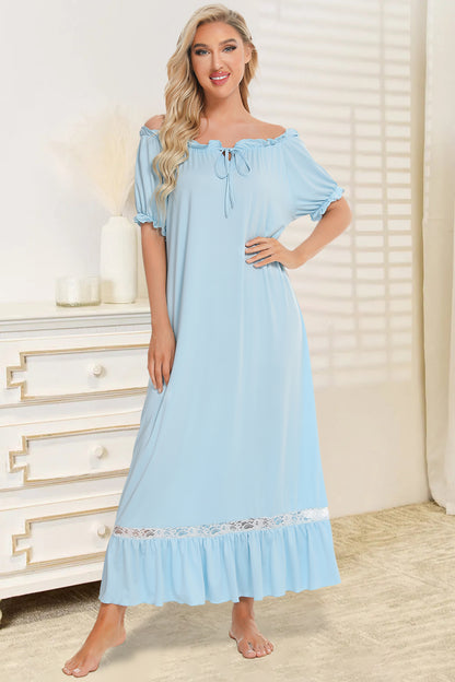 Stacey B's Lace Detail Short Sleeve Lounge Dress