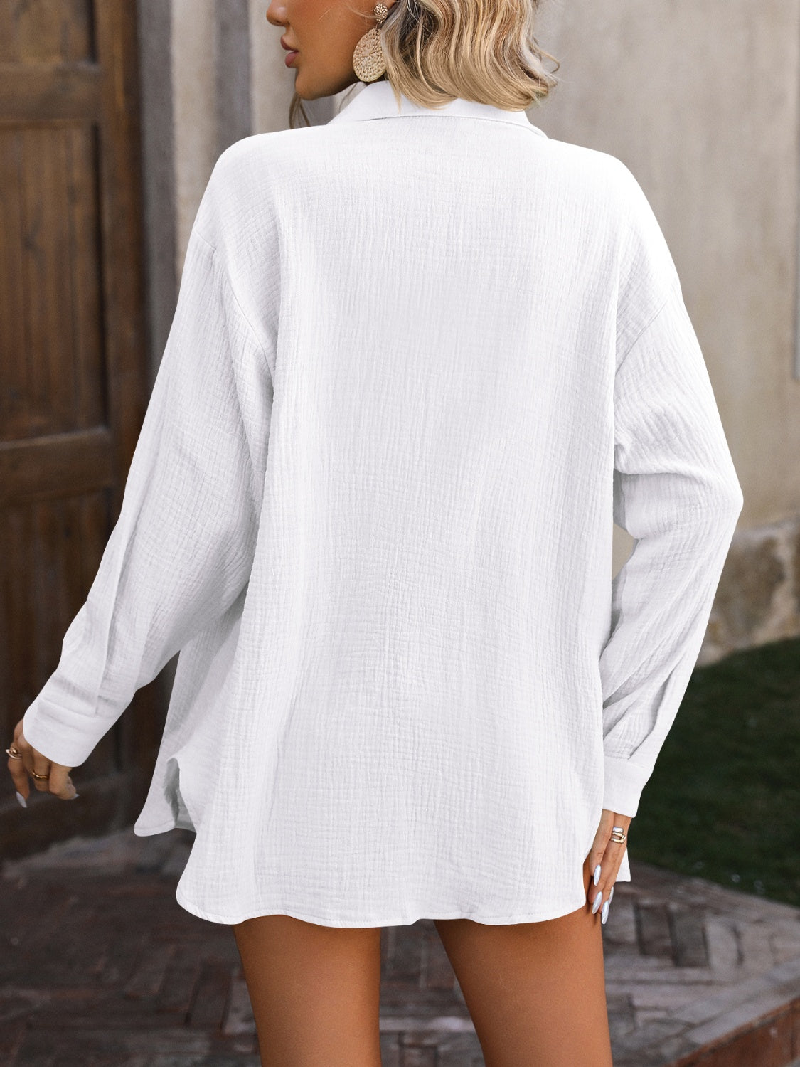 Stacey B's Mandy Textured Button Up Dropped Shoulder Shirt