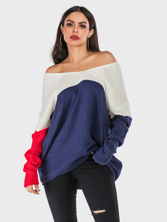 Stacey B's Perfee Contrast V-Neck Long Sleeve Knit Top