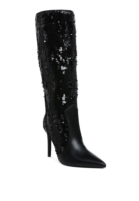 Stacey B's Sitarah Sequin Embellished Stiletto Long Boots