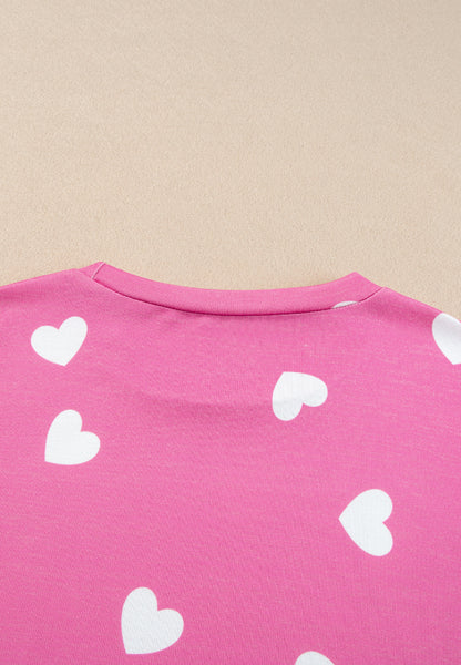 Stacey B's Heart Round Neck Long Sleeve Top and Elastic Waist Shorts Set