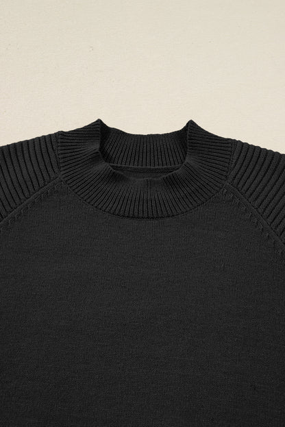 Stacey B's Black High Neck Puff Sleeve Sweater Pleated Mini Skirt 2pcs Knitted Outfit