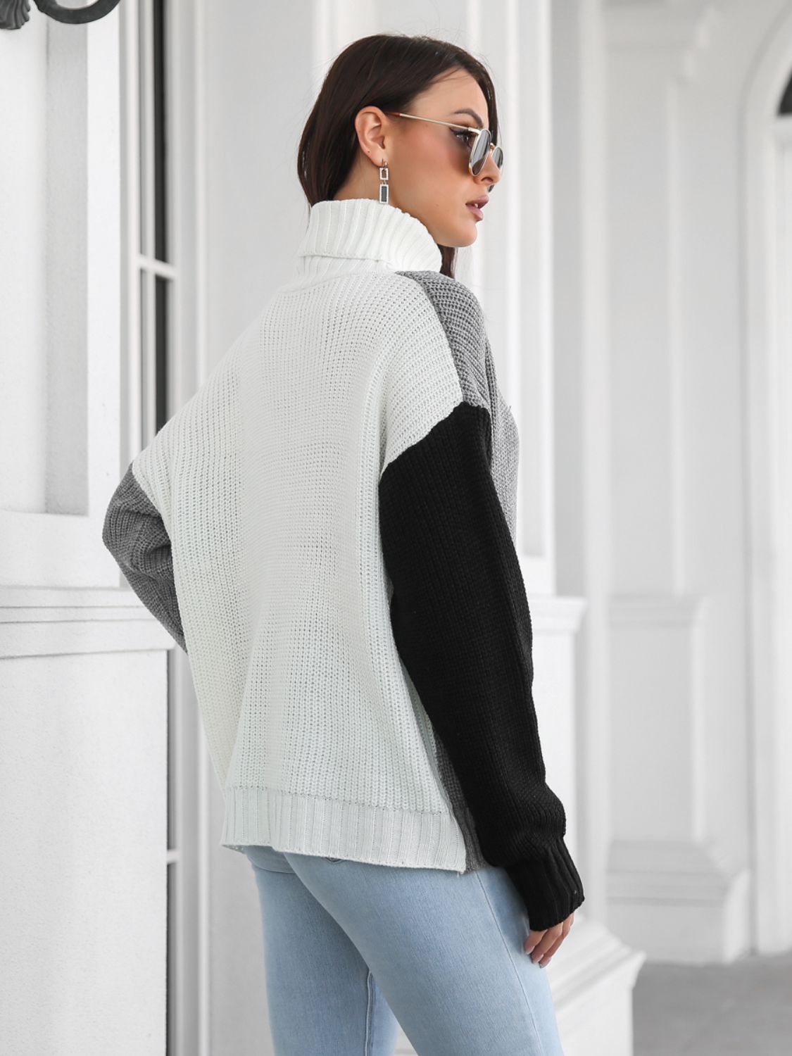 Stacey B's Contrast Turtleneck Long Sleeve Sweater