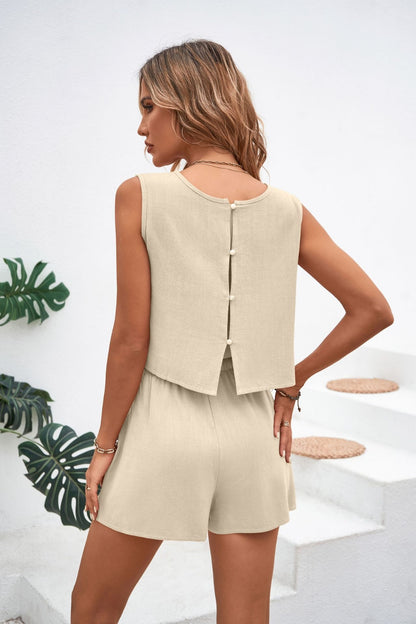 Stacey B's Round Neck Top and Drawstring Shorts Set