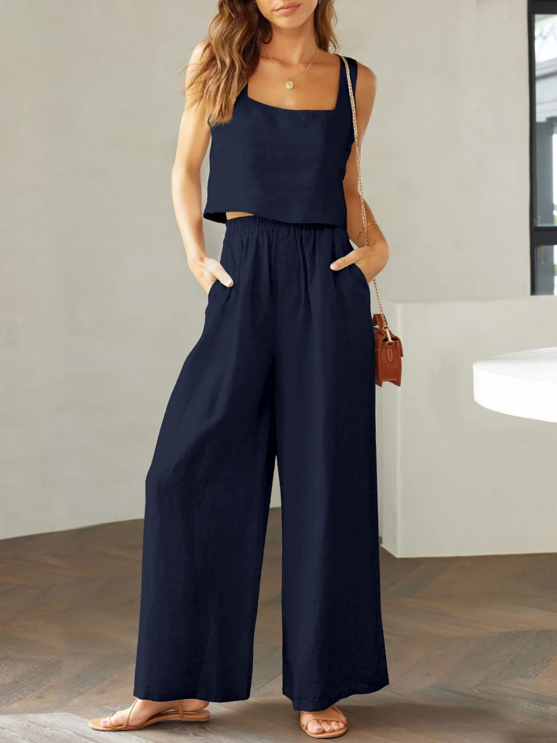 Stacey B's Square Neck Top and Wide Leg Pants Set