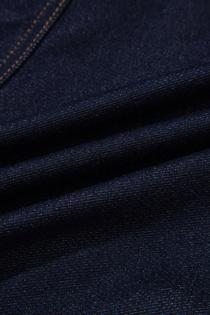 Stacey B's Navy Blue Contrast Collar Stitched Detail Button Denim Jacket