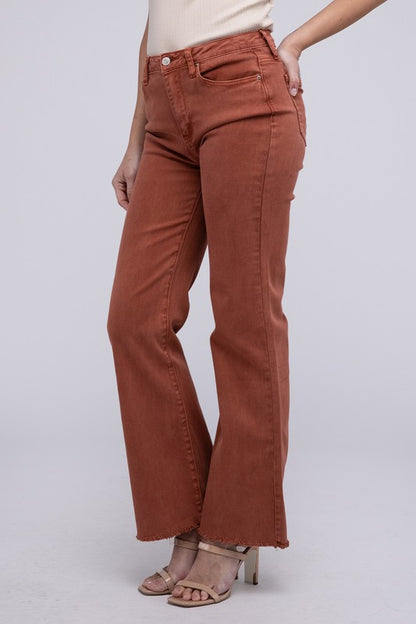 Stacey B's Acid Washed Frayed Cutoff Hem Straight Wide Pants