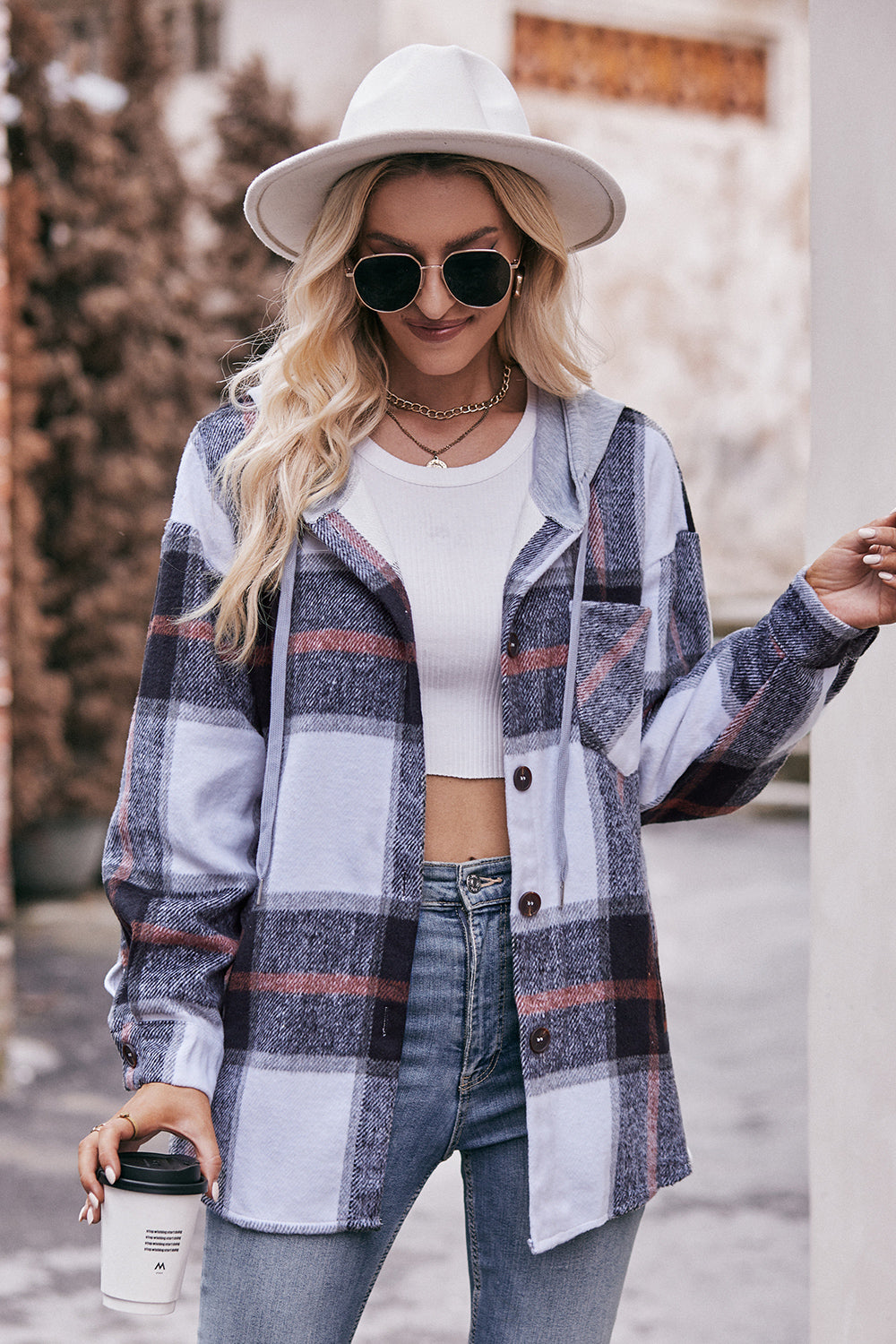 Stacey B's Mandy Plaid Dropped Shoulder Hooded Jacket