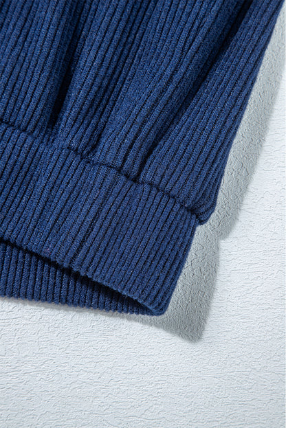 Stacey B's Navy Blue Ribbed Knit Cropped Hoodie and Drawstring Joggers Set