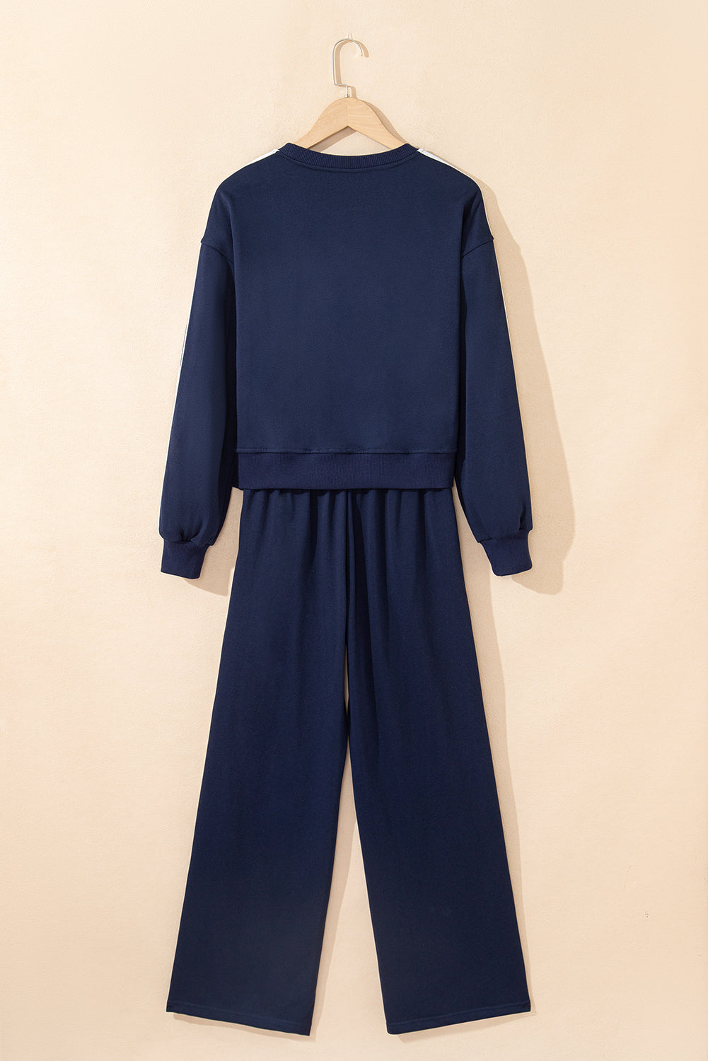 Stacey B's Dirty blue Varsity Striped Detail Crewneck Pullover Elastic Sweatpants 2pcs Outfit