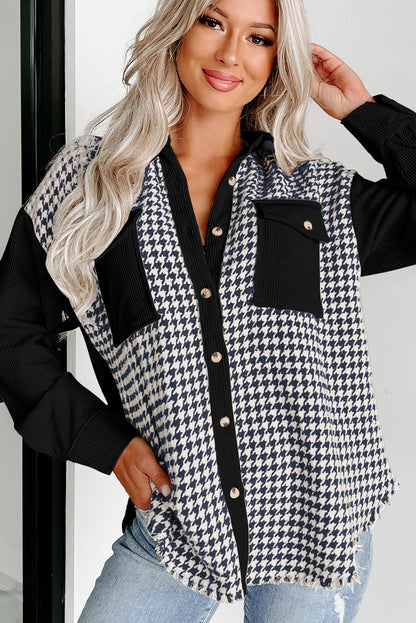 Stacey B's Black Houndstooth Corduroy Patchwork Flap Pocket Shacket