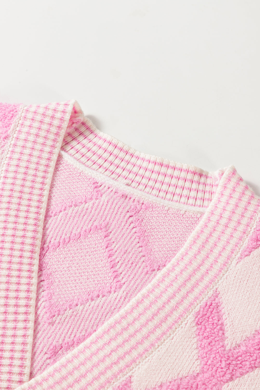 Stacey B's Pink Rhombus Pattern Knit Open Front Pocketed Cardigans