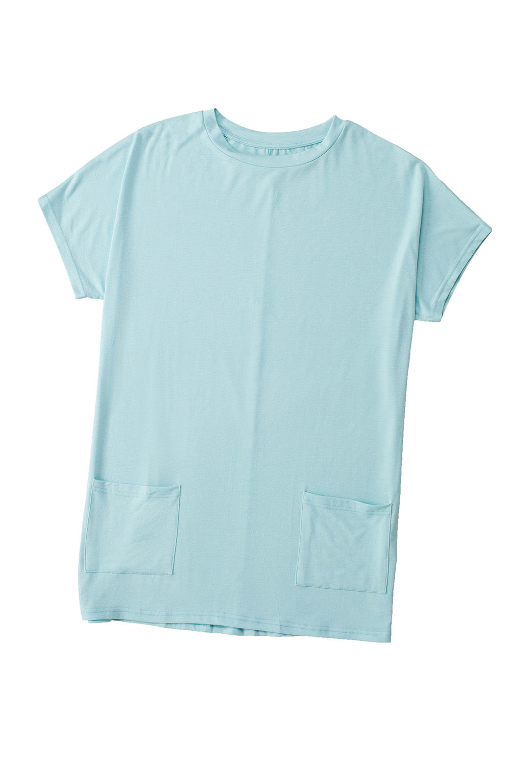 Stacey B's Light Blue Plain Loose Pocket Casual Tunic Long T-Shirt