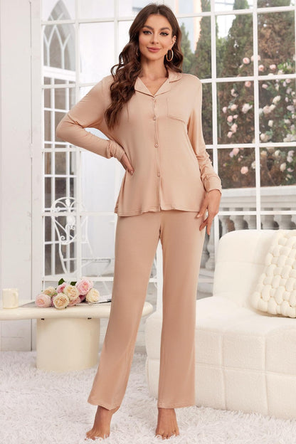 Stacey B's Button Up Long Sleeve Top and Pants Lounge Set