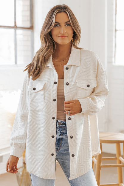 Stacey B's Solid Textured Flap Pocket Buttoned Shacket