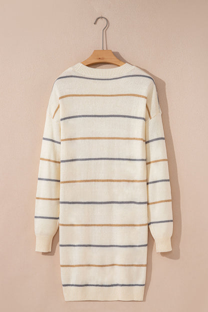 Stacey B's Multicolour Striped Print Drop Shoulder Shift Sweater Mini Dress
