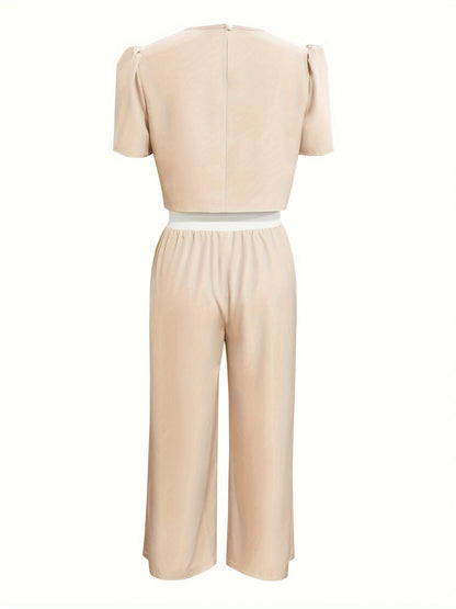 Stacey B's Round Neck Short Sleeve Top and Tied Pants Set