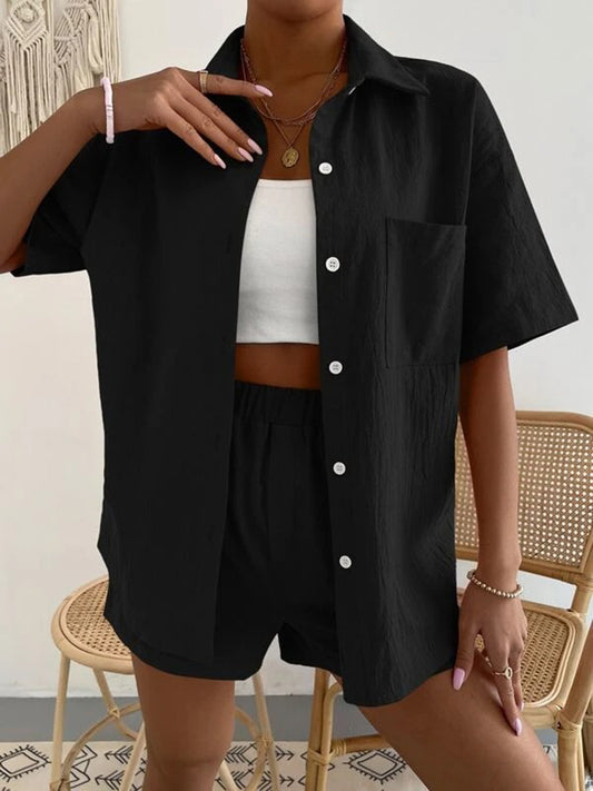 Stacey B's Button Up Short Sleeve Shirt and Shorts Set