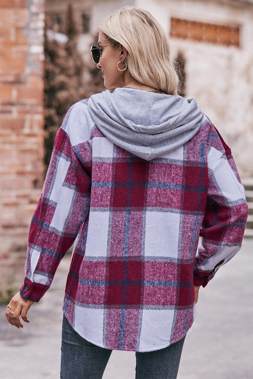 Stacey B's Mandy Plaid Dropped Shoulder Hooded Jacket