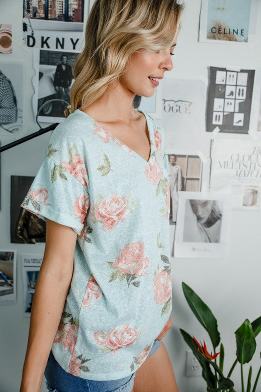 Stacey B's Plus Triblend Floral Pocket Top