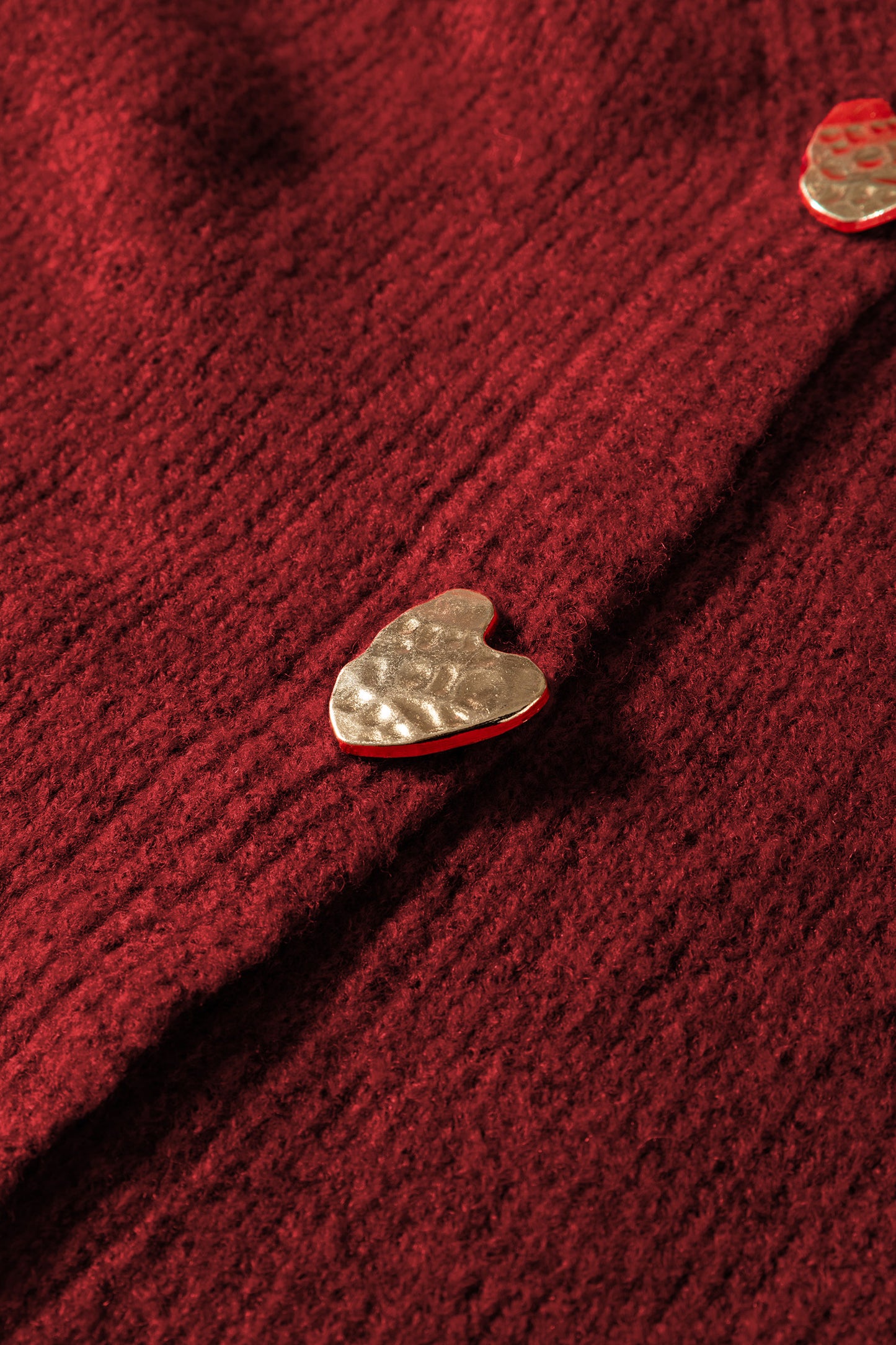 Stacey B's Fiery Red Heart Metal Button V Neck Cardigan Sweater