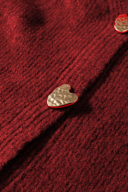 Stacey B's Fiery Red Heart Metal Button V Neck Cardigan Sweater