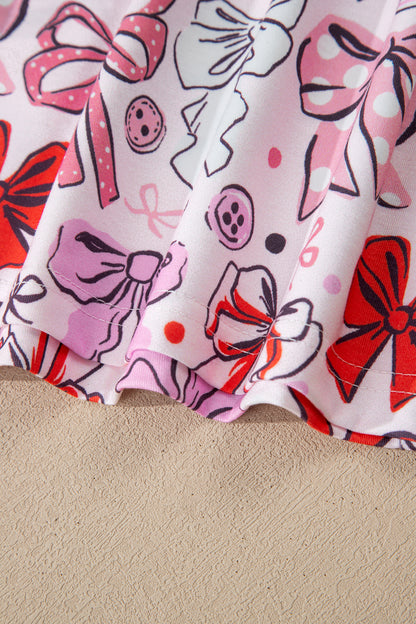 Stacey B's Pink Cute Ribbon Bows Printed Shirt Style 2pcs Short Pajama Set