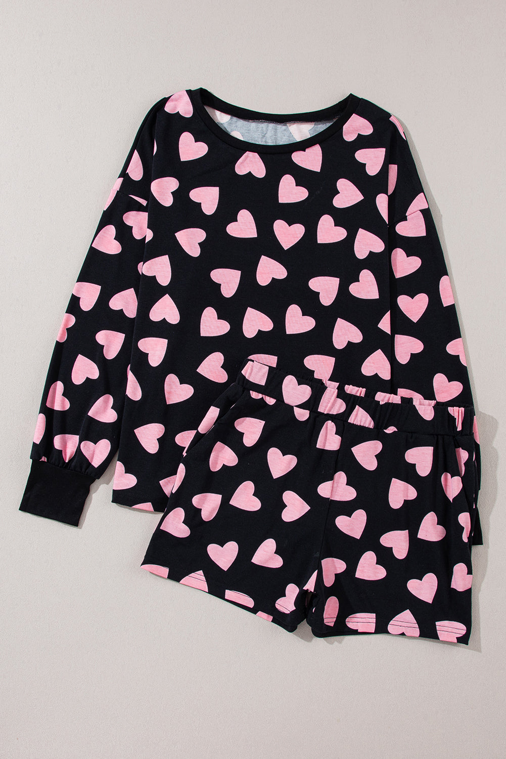 Stacey B's Heart Print Long Sleeve Top and Shorts Lounge Set