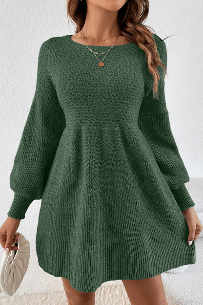 Stacey B's Mist Green Solid Lantern Sleeve Empire Waist Short Sweater Dress