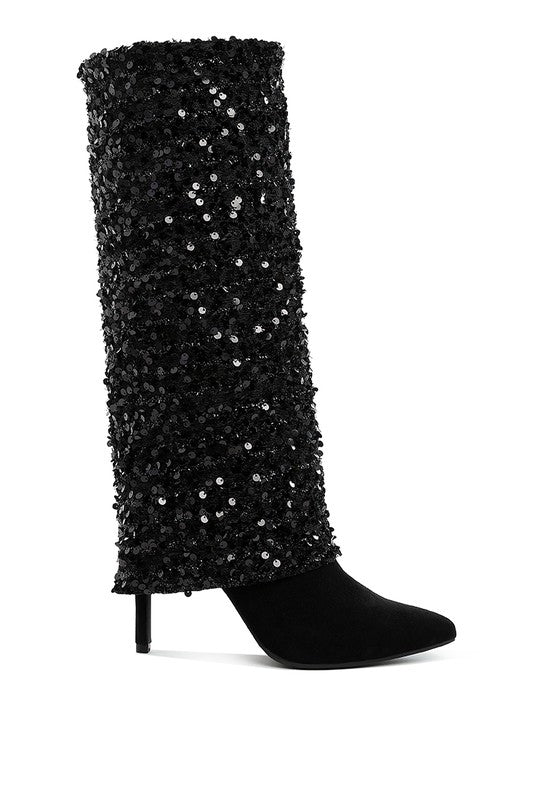 Stacey B's Sin City Sequinned Fold-Over Calf Boots