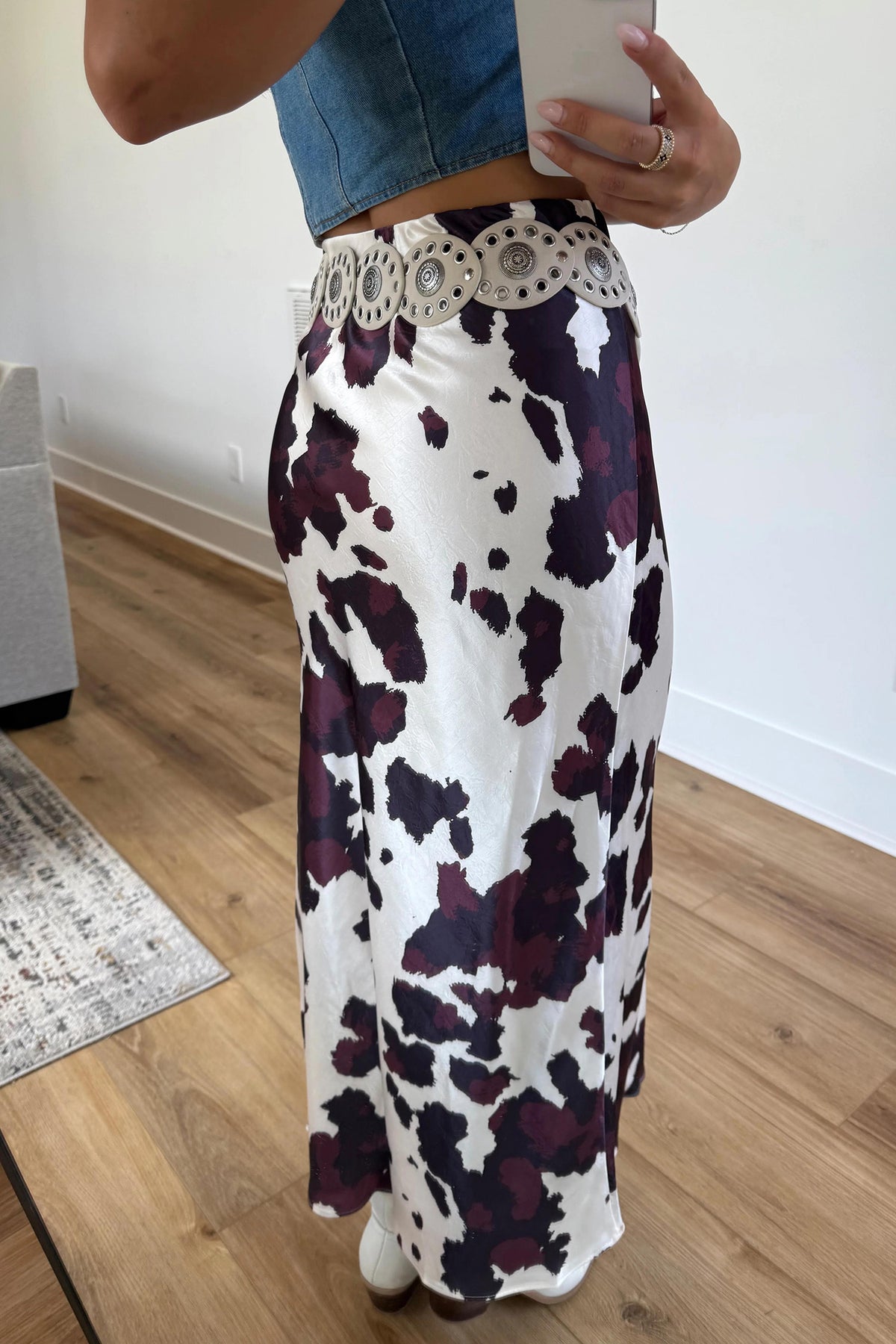 Stacey  B's Brown Abstract Print Western Long Metal Zip-Up Waist Daily Wear Skirt